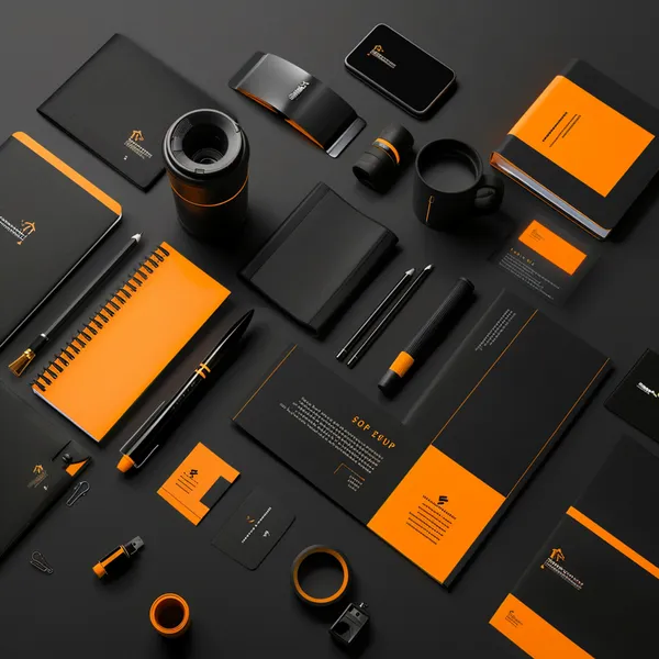 Mockup de identidad corporativa con logo, papelería y tarjetas de presentación