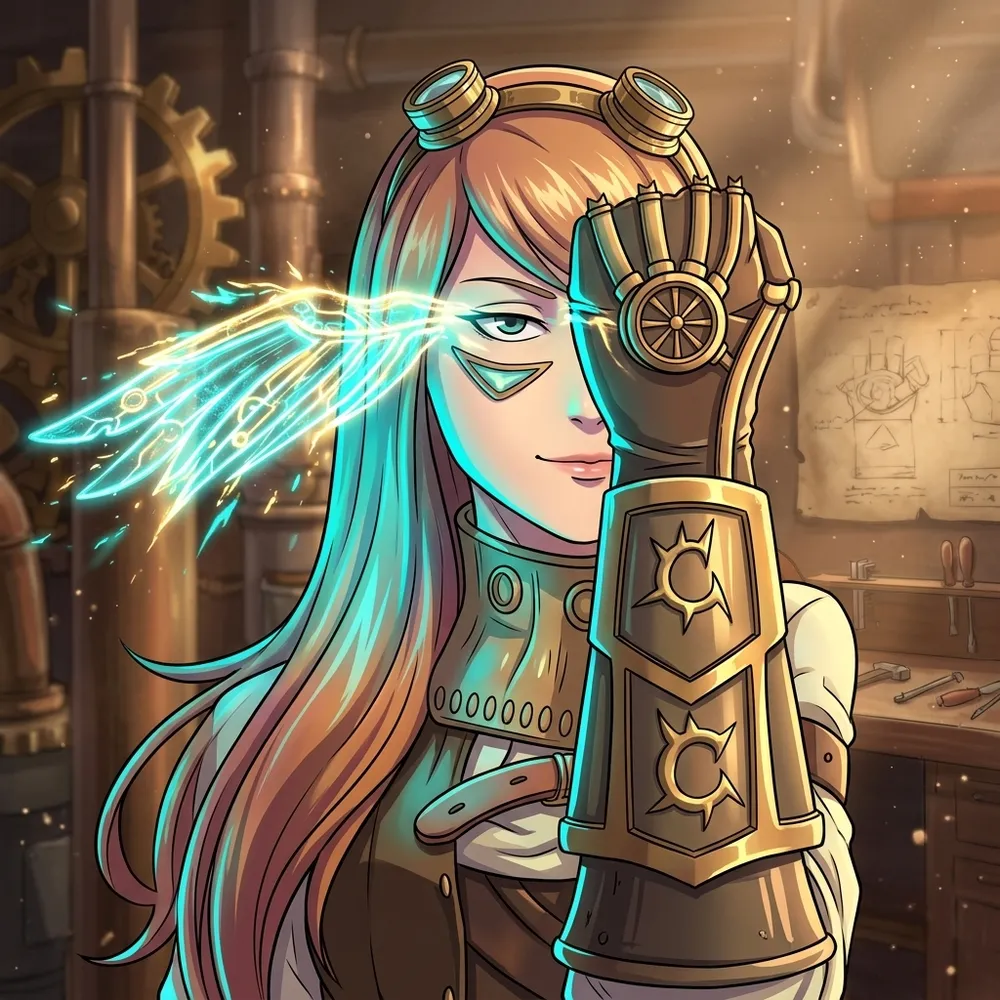 Ilustración de personaje con estética steampunk