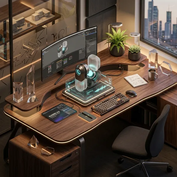 Render 3D con acabado realista e iluminación de estudio