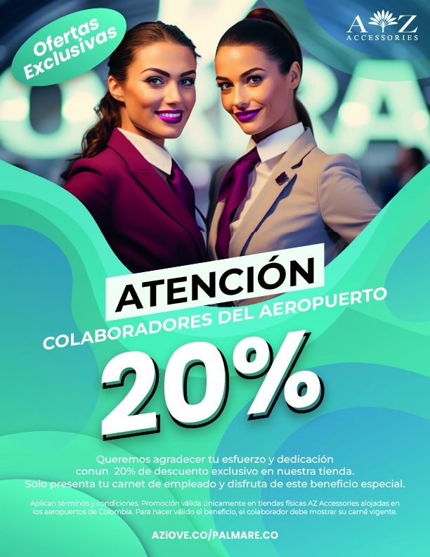 Descuento para colaboradores de aeropuerto. Publico interno, no cliente final: otro tono y otro color.