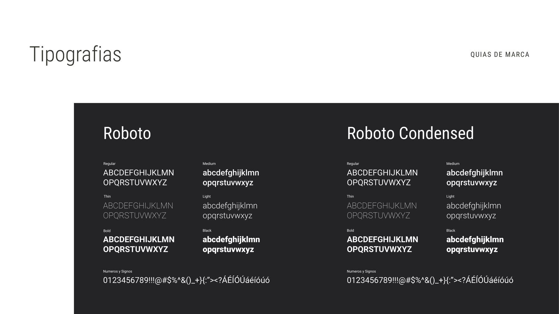 AZ: Roboto y Roboto Condensed para texto, con Bodoni en los titulares. Sobrio, no decorativo.