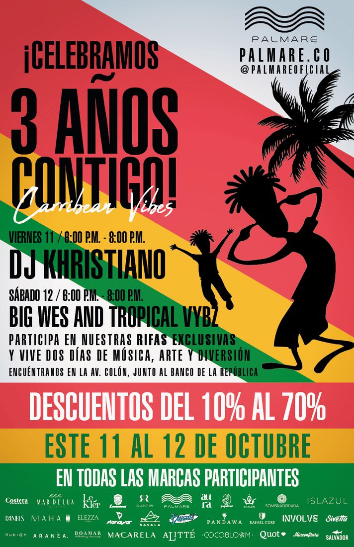 El mismo cartel en tabloide, para vitrina. La diagonal reggae recorre los dos formatos.