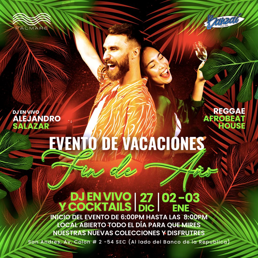 Evento de vacaciones de fin de ano, con DJ en vivo y coctel del 27 de diciembre al 3 de enero.