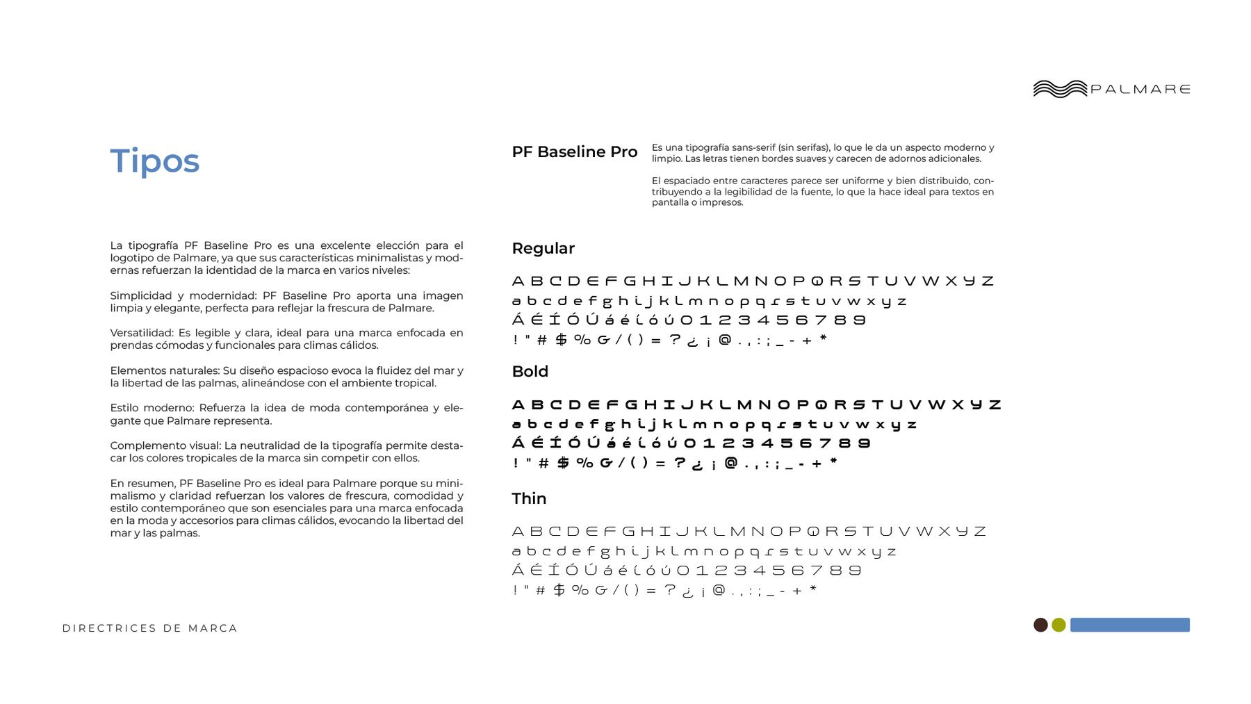 PF Baseline Pro como tipografia de titular, con sus pesos.