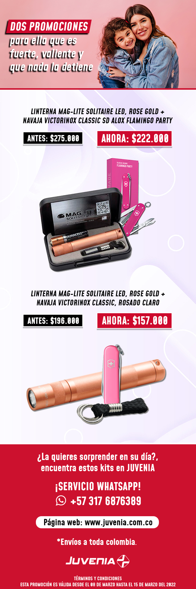 Promoción para ella con dos kits de linterna Mag-Lite y navaja Victorinox