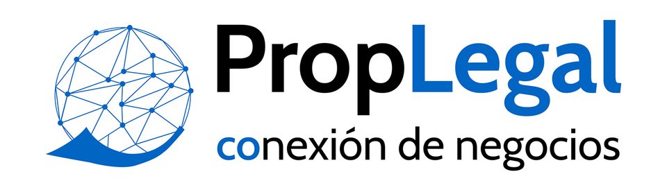 Logotipo horizontal de PropLegal en azul, con el isotipo al lado del nombre