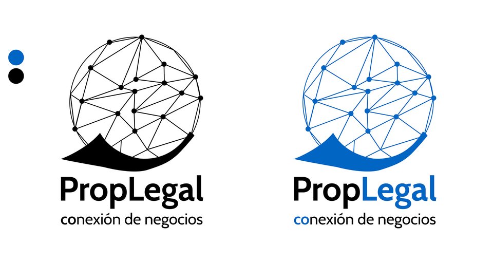 Logotipo vertical de PropLegal, en negro y en azul, con el isotipo sobre el nombre