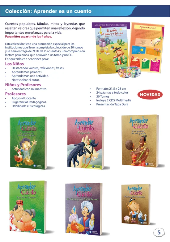 Página del catálogo con la colección Aprender es un cuento