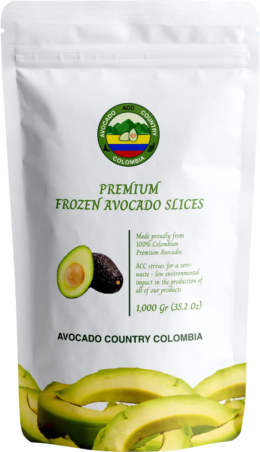 Empaque de tajadas de aguacate congeladas de 1.000 gramos.