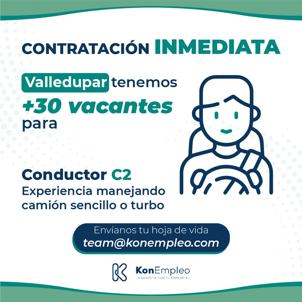 Contratación inmediata: 30 vacantes de Conductor C2 en Valledupar